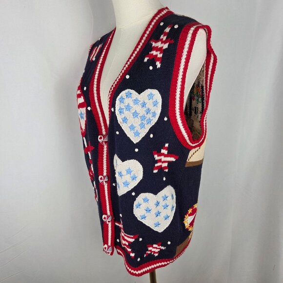 Vintage '96 Eagles Eye Collectibles Patriotic Parade Knit Vest Medium Navy Red - Picture 5 of 14
